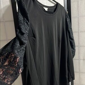 Cato Black Lacy Sleeves Stretchy Blouse, 22/24W